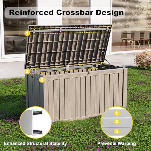 180 Gallon Outdoor Deck Box, Lockable Waterproof Outdoor Storage Boxes For Garden Tools,Indoor Cushions,Accessories Outside Storage Resin Weatherproof Container(Grey) - color: Grey, size: 180 Gallon