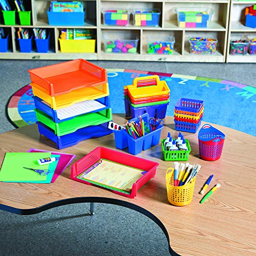Fun Express Paper Organizer Stackable Plastic Trays 6 Pack - Colorful Desktop Organization System for Classroom & Office | Letter Size Paper Storage Bins for Teachers, Students & Home Use