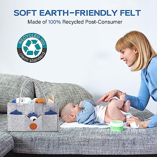 Maliton Diaper Caddy Organizer - Diaper Caddy for Baby Nursery Storage, Felt Diaper Organizer for Baby Stuff with Handle, 15" x 9" x 7" Portable Baby Basket Boy Girl Changing Table Organizer (Grey) - color: GREY, size: Large