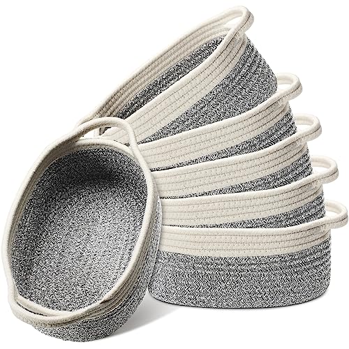 6 Pcs Small Woven Basket 12 x 8 x 5 Empty Gift, Cotton Rope Storage, Decorative Dog Cat, Cute Oval Basket for Bedroom Living Room Organizing(Gray) - color: Gray