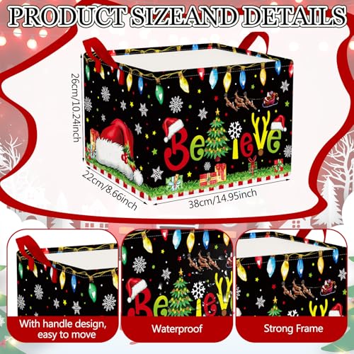Geelin 3 Pcs Green Christmas Baskets Storage Black Green Merry Christmas Basket for Gifts Collapsible Waterproof Canvas Xmas Storage Bin Organizer with Handles for Book Closet Shelf Nursery Decor - style: Green Christmas