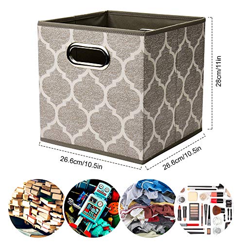 Decorative Storage Cubes 10.5 x10.5 x 11 Inch Brown Cuibcle Baskets LatticePattern Cloth Storage Cubes Bins Foldable Fabric Storage Boxes Inserts Cube Drawers for Organizer Closet,QY-SC08-6 - color: Cream Grey Brown (Set of 6)