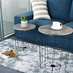 Elevon Nesting Table End Table Wire Basket Base with Wood Tops Side Table Set of 2, Gray - color: Grey