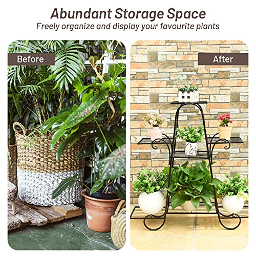 S AFSTAR 7 Tier Plant Stand, Parisian Style Garden Cart Stand, Multi-layer Mental Plant Stand, Plant Flower Pot Display Rack, Pot Holder for Indoor Outdoor Plant Stands for Patio Balcony (Black)