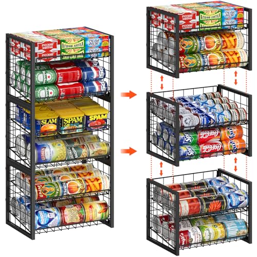 X-cosrack 2-Tier Stackable Can Organizer for Pantry, 3 Packs Adjustable Pantry Organizer Storage for Canned Food Goods Soda, Sturdy Canning Rack Can Dispener Storage Holder for Pantry Kitchen, Black - size: 3 Packs 6 Tier