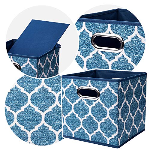 Folding Cube Storage Bins 10.5x10.5 x 11 In Navy Blue Collapsible Cloth Storage Cube Boxes Fabic Cube Baskets Storage Inserts Drawer Organizer Closet ,QY-SC09-3 - color: Cream Navy Blue(Set of 3)