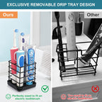 Toothbrush Holders for Bathrooms, Stainless Steel Bathroom Toothbrush Holder Kids Electric Tooth Brushing Holder Stand and Toothpaste Holder for Bathroom Accessories Organizer with Tray, Black (Small) - size: Small