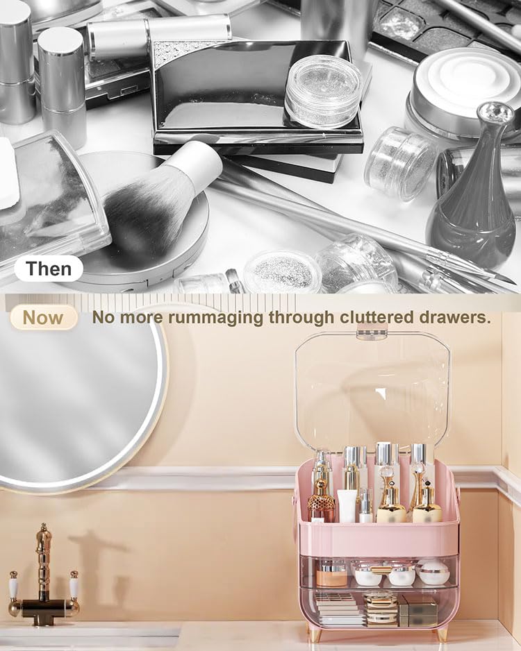 Makeup Organizer Countertop, Skincare Holder Bathroom Counter Organizer, Storage Box Cosmetic Display Cases, Teen Girl Gifts Make up Organizers for Vanity, Dresser (Pink) - color: Pink
