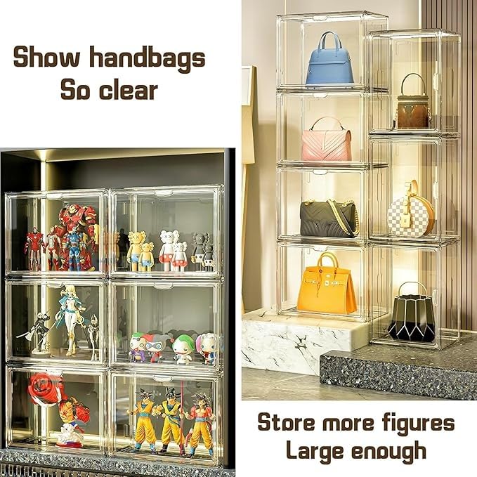 ZLLZUU Clear Stackable Plastic Storage Bins with Lid, Dustproof Book Cosmetic Acrylic Display Cases with Magnetic Door, Large Figures Collectibles Showcase - color: Clear-x-large-1pcs