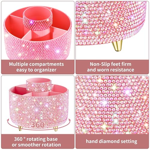 fanado Bling 360° Rotate Makeup Brush Holder Organizer, Makeup Organizers Countertop, Makeup organization and Skincare Storage for Vanity, Gift for Women Girls (Bling dz-Pink) - color: Bling dz-Pink