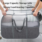 150L Collapsible Laundry Basket, 3-Compartment Foldable Hamper with Handles, Durable & Lightweight Clothes Organizer for Laundry Room, Dorm, Travel - Grey