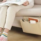 Bedside Storage Organizer with Pockets, Bedside Caddy, Table Cabinet Storage Organizer for TV Remote Control, Phones, Magazines, Tablets, Accessories, Living Room Office Chair Stowage Solution, Beige