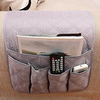 IPENNY Couch Sofa Armrest Organiser Chair TV Remote Holder Bed Storage Pocket Bag for Cellphone Tablet Notepad Book Magazines DVD Eyewears Drinker Snacks Holder Pouch - color: Grey