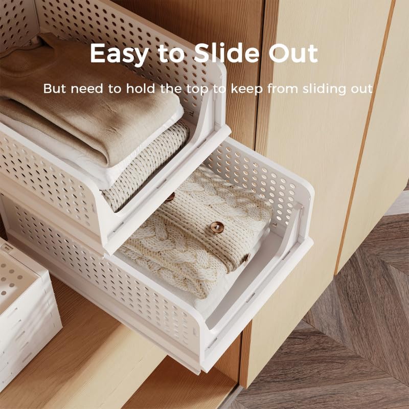 Pinkpum 5 Pack Stackable Plastic Storage Closet Organizers and Storage Bins Drawer Shelf Storage Container for Wardrobe Cupboard Kitchen Bathroom Office White - color: White, size: 5 Pack L