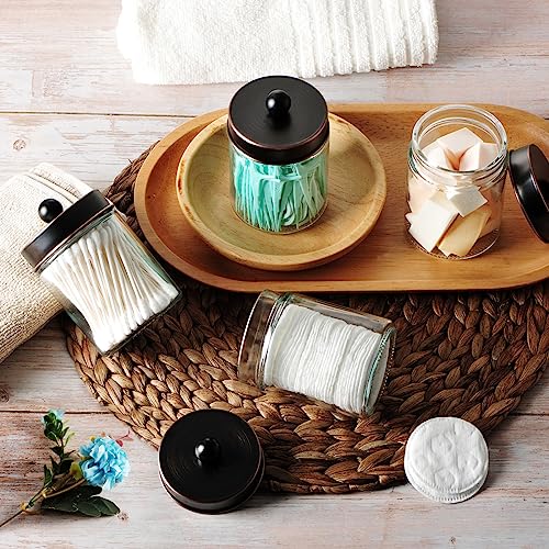 Amolliar 4Pc Apothecary Jars Bathroom Vanity Storage Organizer-Countertop Canister & Stainless Steel Lids &Cute Stickers -Qtip Dispenser Holder for Qtips,Cotton Swabs,Makeup Sponge(Oil Rubbed Bronze) - color: Oil Rubbed Bronze