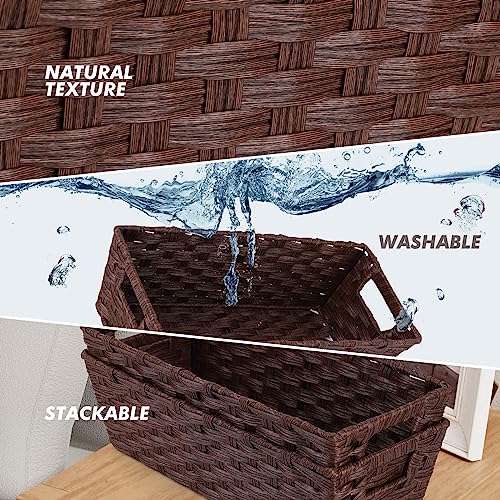 Onlytak Plastic Wicker Storage Baskets - Toilet Tank & Bathroom Baskets, Woven for Organizing, Brown, 15¾" x 6¾" x 4¾", 2-Pack - color: Brown, size: 15¾" x 6¾" x 4¾"