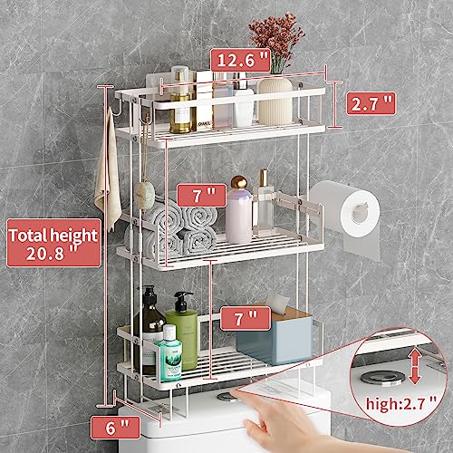 Godboat Bathroom Organizers and Storage, 3-Tier Over The Toilet Storage, Wall Shelf with Paper Holder and 2 Hooks, No Drilling Cool Decor and Home Decor, Gifts for Women, Mom, Mothers Day (White) - color: White, size: 3-Tier