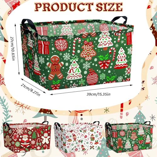 4 Pack Christmas Storage Bin Collapsible Large Christmas Storage Baskets for Gifts Xmas Tree Canvas Laundry Basket Foldable Box with Handle for Office Home Bedroom Clothes Toys Holiday Decor - style: Retro