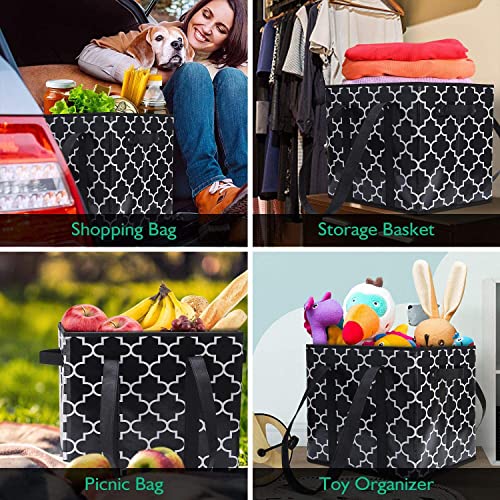 WISELIFE Reusable Grocery Bags 4-Pack Foldable Washable Large Storage Bins Basket Water Resistant Shopping Tote Bag Black - color: Black, size: 4 Pack