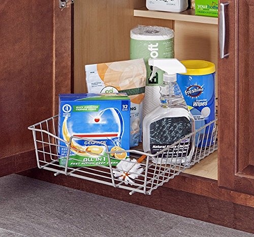 ClosetMaid 14 in. Pull Out Cabinet Organizer, Heavy Duty, Slide Out Pantry Shelves Drawers for Kitchen, Bathroom, Nickel - color: Nickel, size: 14-Inch One Tier