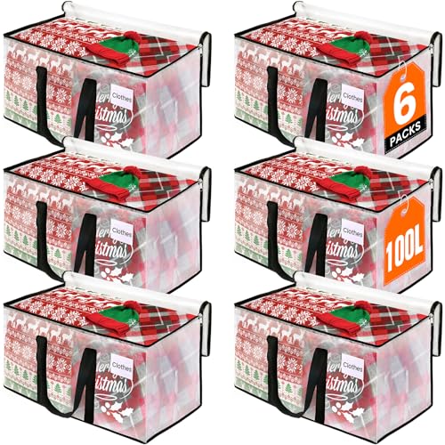 RoomHacks Clear Heavy Duty Extra Large Storage Bags, Reinforced Handles and Double Zippers, Packing Bags Alternative to Moving Boxes (6 Pack) - size: 100L- 6Packs