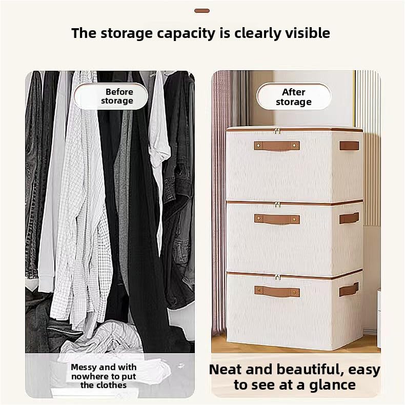 2-Pack Storage Bins with Lids, 56L Fabric Storage Boxes with Handles, Breathable Cotton Linen Clothes organizing Box for Wardrobe, Closet (XX large 49 * 37 * 31cm) - size: 2-XX large