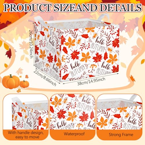 Geelin 3 Pcs Thanksgiving Storage Baskets for Gifts, Collapsible Waterproof Canvas Harvest Autumn Maple Leaf Storage Bin Organizer with Handles for Book Closet Shelf Nursery Autumn Home Decor - style: Autumn Maple Leaves