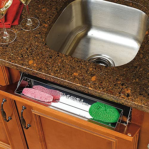 Rev-A-Shelf 16" Slim Tip-Out Sink Tray for Kitchen and Bathroom Base Cabinets, Large Pull Out Stainless Steel Storage Organizer, Silver, 6541-16-52 - size: 16" x 1.7" x 3"