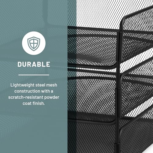 Safco Onyx Desk Organizer, 3 Trays, Office and Classroom Mailbox, Paper and Mail Sorter, Steel Mesh, Black - color: Black