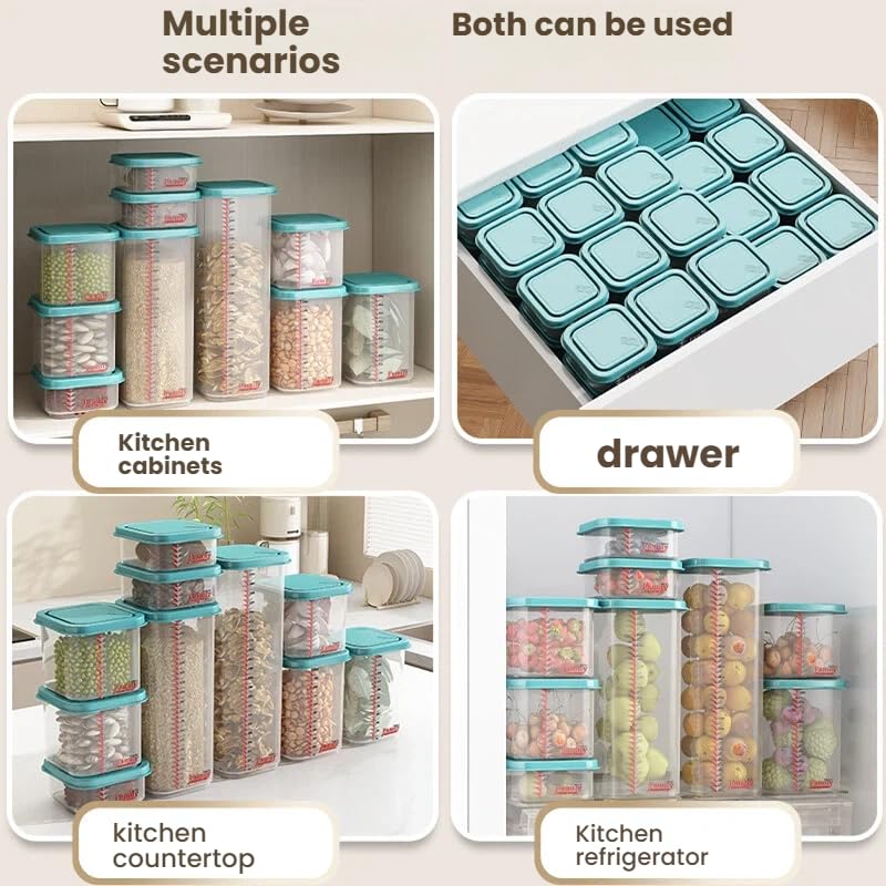 Airtight Food Storage Container With Lids 9PCS Family Set, BPA-Free Food-grade Plastic Stackable Leak-proof Kitchen Pantry Organizers for Pasta, Nuts, Dry Goods, Snack,Modular Design (Blue) - color: Blue