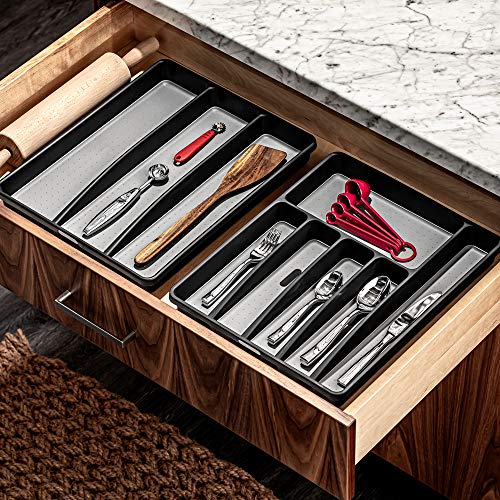 madesmart Classic Utensil Tray - Granite | CLASSIC COLLECTION | 3-Compartments | Kitchen Organizer | Non-slip Lining and Rubber Feet | Easy to Clean | BPA-Free Large