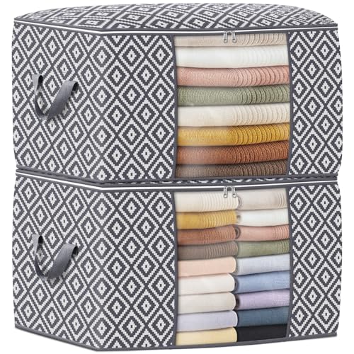 StorageTastic Direct 100L, 2 Pack, Storage Containers, Large Clothes Storage Bins Foldable Organization and Storage Bags with Reinforced Handle, Clear Window for Bedding, Blankets, Clothing, Grey - color: Grey, size: 2 x 100L