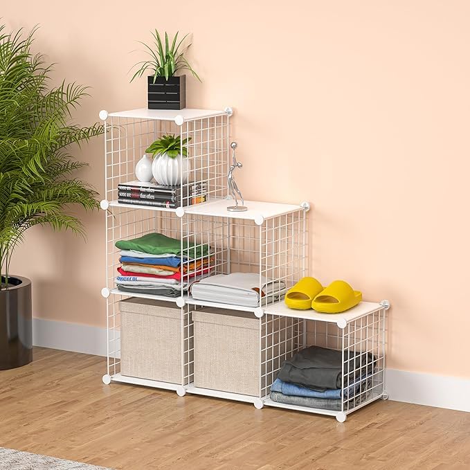 TUMUCUTE Closet Organizer, Organizers and Storage,Cabinet Metal Shelf Rack Storage Shelves Bookshelf,Toy Organizers and Storage Bins (6-Cube, White) - color: White Plus Iron, size: 6 Cubes