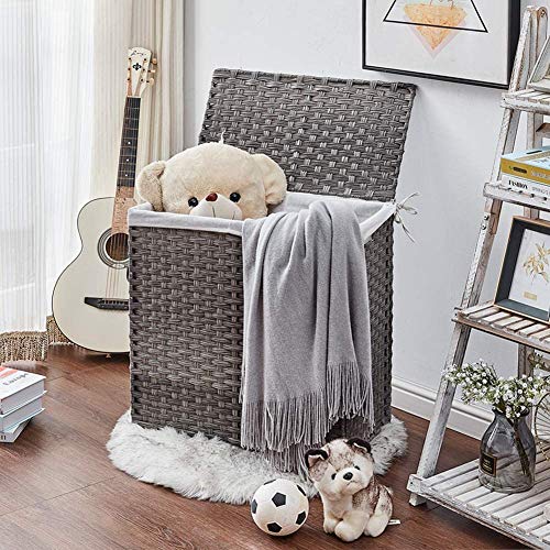 Mxfurhawa Slim Laundry Basket on Wheels, Heavy Duty Cotton Liner Laundry Storage Hamper with Handles, Collapsible Clothes Wire Basket Organizer Laundry Bag (2PCS-02A) - color: 2PCS-02A