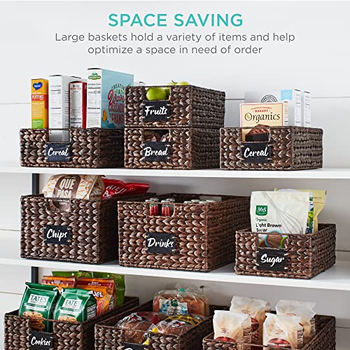 Best Choice Products Pantry Baskets Set of 2 16x12in Water Hyacinth Storage Baskets, Woven Wicker Kitchen Organizers with handles w/Chalkboard Label Chalk Marker - Brown - color: Brown, size: 12x16x8in