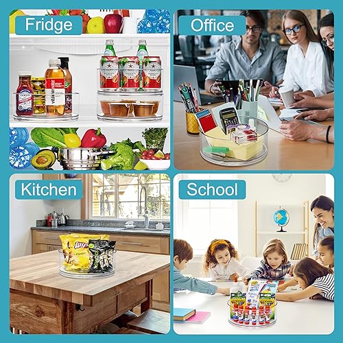 Sorbus 9 Inch Clear Lazy Susan Organizer Set, 2 Flat Turntable Organizer for Spice Organization for Cabinet, 1 Tall Lazy Susan for Kitchen, Home, Office, Closet, Classroom, Laundry Room Organization - size: Tall + 2 Flat