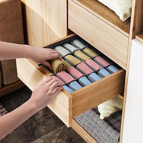 Joyoldelf Sock Drawer Organizer Divider Underwear Organizer 24-cell Fabric Dresser Drawer Organizers Storage Boxes for Socks Lingerie, Handkerchiefs, Ties 4 Pack (Grey) - color: Grey, size: 4*24 cells