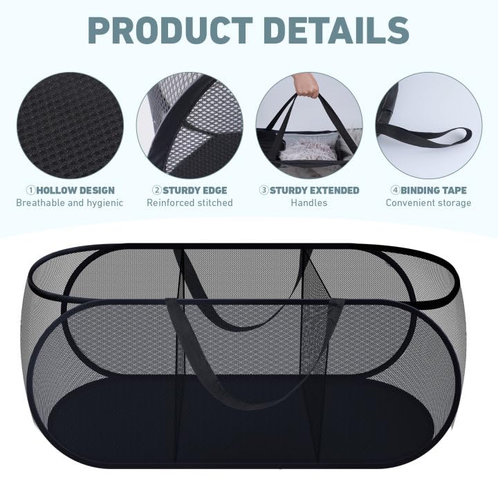 2 Pieces Up Laundry Hamper, 3 Compartment Collapsible Mesh up Laundry Basket, Collapsible Mesh Laundry Baskets for Family College Dorm Hoom Dirt Clothes Bin with Handle - color: Black+White 1