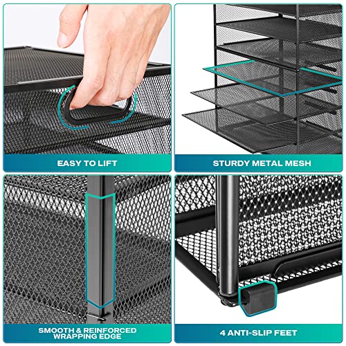 8 Tier Paper Letter Tray Organizer with Handles, Mesh Desk File Holder Storage Organization for Home School Classroom & Office (Black) - color: Black