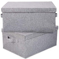 HOONEX Linen Foldable Storage Bins with Lids, 2 Pack, Storage Boxes with Carrying Handles and Sturdy Heavy Cardboard, 16.5" L x 11.8" W x 7.5" H for Shoes, Books, Clothes, Light Grey - color: Light Grey