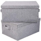 HOONEX Linen Foldable Storage Bins with Lids, 2 Pack, Storage Boxes with Carrying Handles and Sturdy Heavy Cardboard, 16.5" L x 11.8" W x 7.5" H for Shoes, Books, Clothes, Light Grey - color: Light Grey