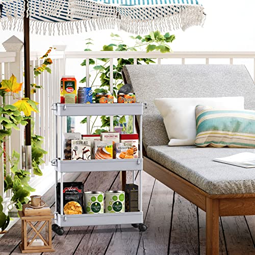 SPACEKEEPER Slim Rolling Storage Cart, 3 Tier Storage Organizer Laundry Room Organizer Mobile Shelving Unit, Multi-Purpose for Kitchen Office Bathroom Laundry Narrow Places, Gray - color: Grey