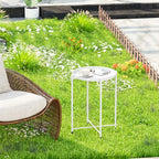 Garden 4 you Small Side Table, White Mini Round End Table, Black Tray Table with Metal Frame, Modern Nightstand for Living Room, Bedroom, Patio, Small Space, 2pcs - color: White, size: 2 PCS
