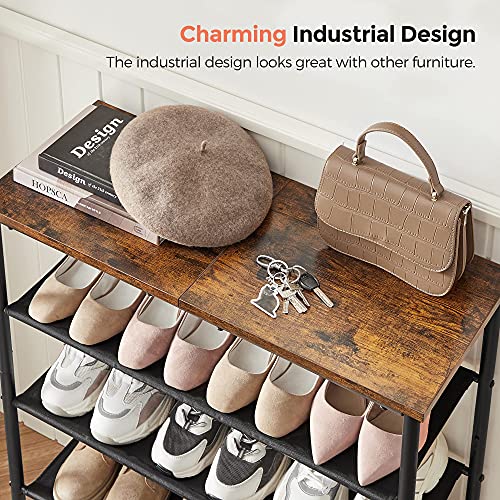 VASAGLE Shoe Rack, 4-Tier Shoe Storage Organizer for Entryway and Closet, Holds 9-12 Pairs of Shoes, 3 Fabric Shelves, Steel Frame, Industrial, Rustic Brown and Black ULBS035B01 - color: Rustic Brown + Black, size: 4 Tiers (29.5"W)
