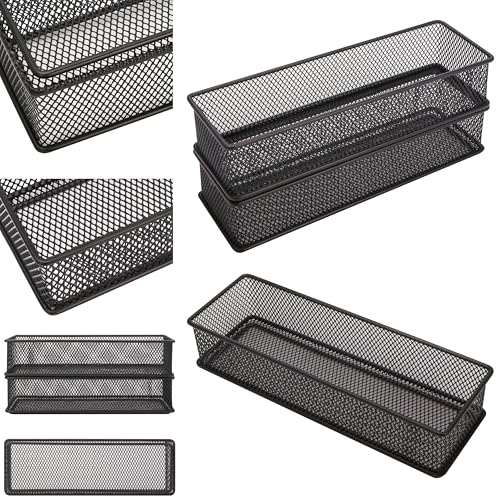 Annova Mesh Stackable Drawer Cabinet and Shelf Organizer Bins Storage Basket School Office Supply Holder Tray- Set of 2 (Black, 3x9x2 Inch) - color: Black, size: 3x9x2 Inch