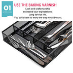 JANE EYRE Utensil Drawer Organizer, Cutlery Tray Silverware Flatware Storage Divider for Kitchen, Mesh Wire with Non-slip Foam Feet, 5 Component, Black - color: Black