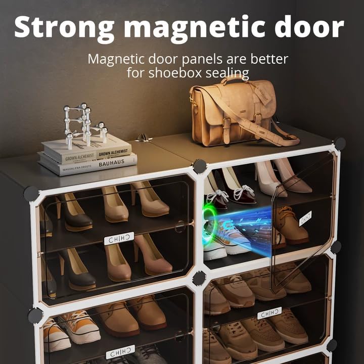 MAGINELS 6-Tier Shoe Rack,Expandable Plastic Shoe Cabinet. Shoe Storage with Door,Entryway, Closets, Hallway, and Bedroom.Accommodates Up to 24 Pairs of Shoes.Grey (3 by 10-(60 Pairs)) - size: 3 by 10 (60 Pairs)