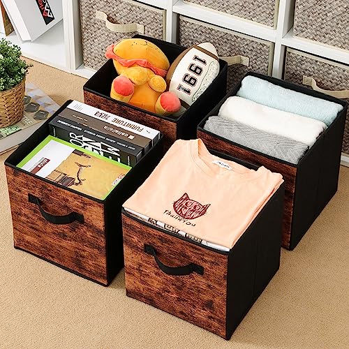 Stero Fabric Storage Cubes, 6 Pack Foldable Storage Bins with Handle, 13 Inch Box for Shelves, Closet, Organizer, Rustic Brown and Black - color: Rustic Brown and Black, size: 13"-6 Pack