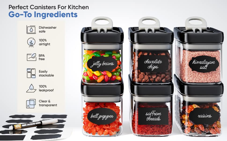 Chef's Path Airtight Food Storage Containers with Improved Lids, Set of 6, 1L Kitchen and Pantry Canisters for Coffee, Spices, and Dry Food, Includes Labels and Marker - Transparent, All Same Size - color: Pack of 6 - 1.0l