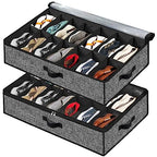 Under Bed Shoe Storage Organizer for Closet 2 Pack- Fits 32 Pairs Underbed Shoes Container Boxes Black - color: Black-32pairs, style: Regular Handle